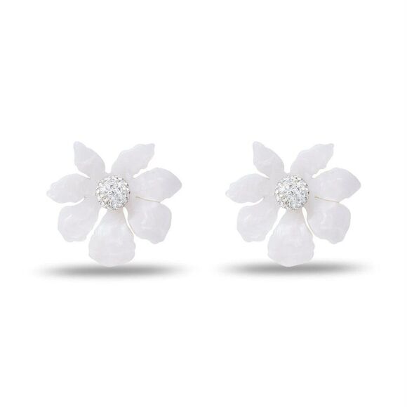 NWT New Lele Sadoughi White Mother of Pearl Wallflower Button Post Earrings - Picture 1 of 11